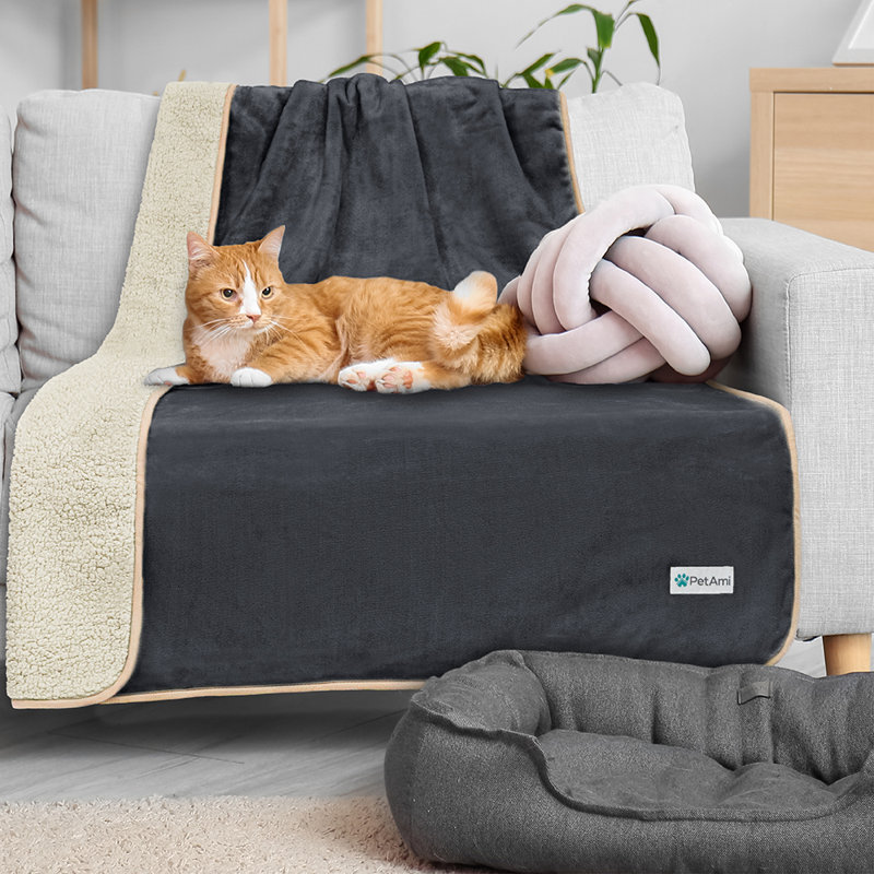 Medium Charcoal and Beige Waterproof Sherpa Fleece Dog Blanket