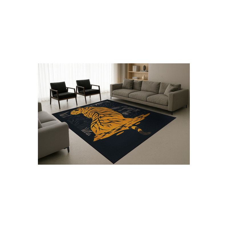 Tapis tissé à imprimé tigre noir Mosso, 4 pi 7 po x 6 pi 7 po