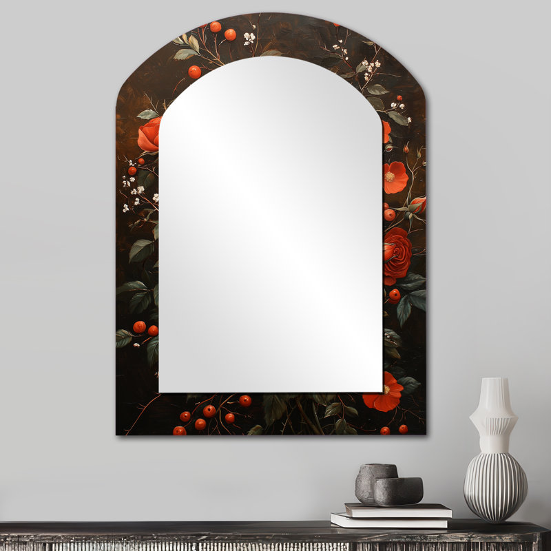 Vintage Roses Composition Of Darkness - miroir décoratif asymétrique Roses, grand miroir mural moderne, impression sur métal