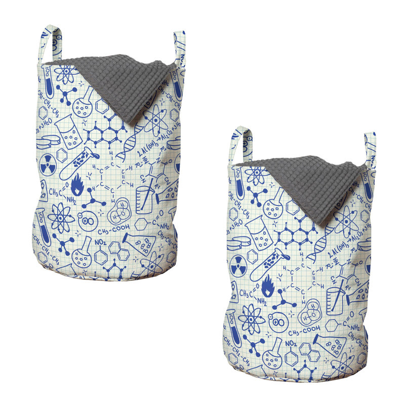 Ebern Designs Cartoon Laundry Bag 2-Pack Geometry Chemistry Theme 13"x19" Blue and Ivory