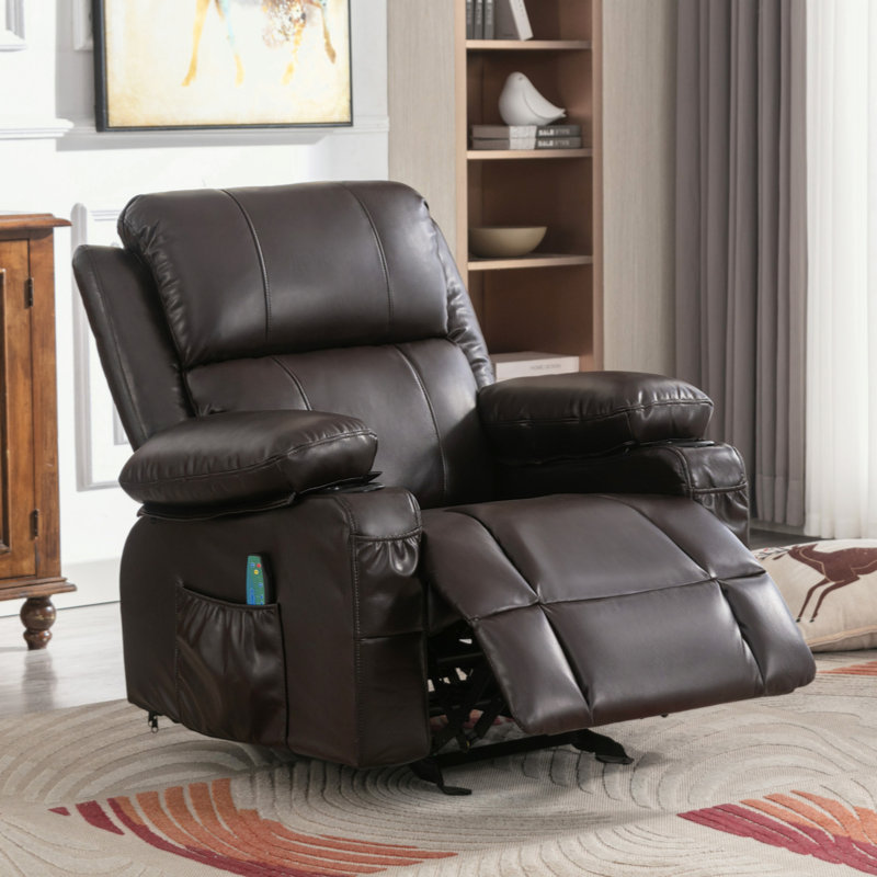 Fauteuil inclinable à bascule pour adultes avec 2 porte-gobelets, port de charge USB doux avec massage manuel et chaleur.