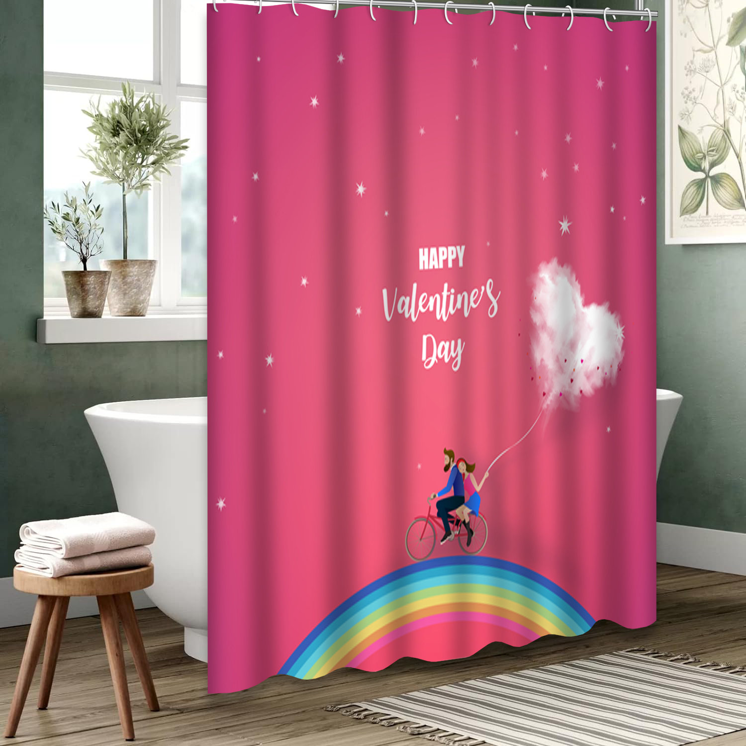 The Holiday Aisle® Rainbow Ride Shower Curtain - Couple Bicycle ...