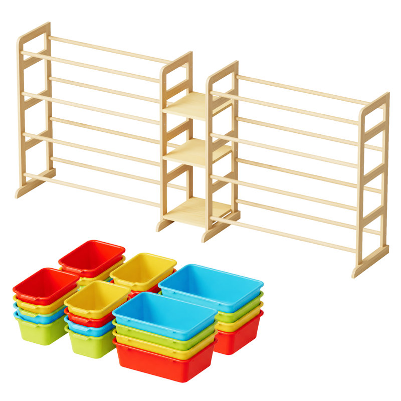 Toy Storage Organizer with 3 Shelves & 24 Bins, Kids Bookshelf Bookcase, Toy Bin Shelf for Playroom & Bedroom Organization & Decor