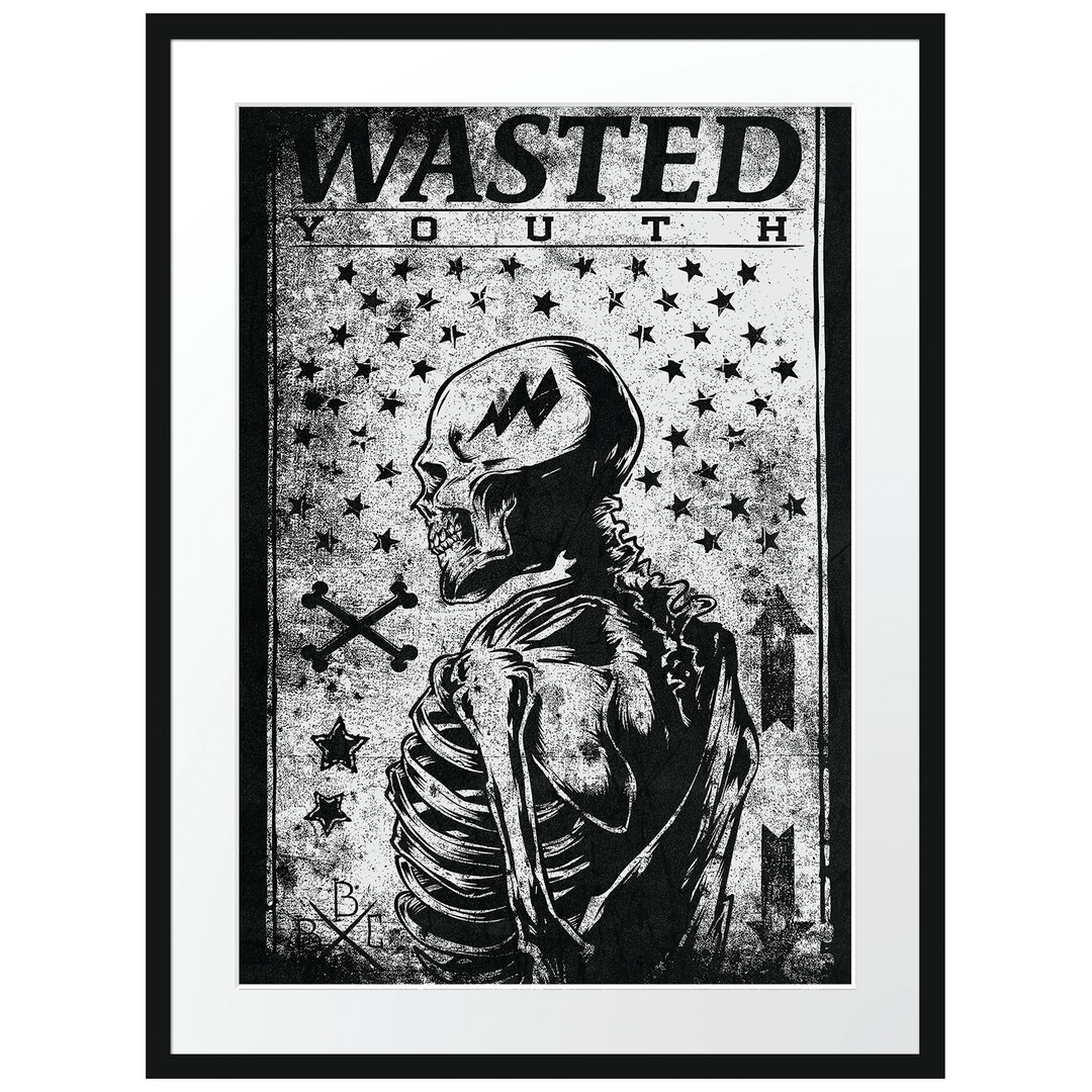 Gerahmtes Poster Wasted Youth Schwarz