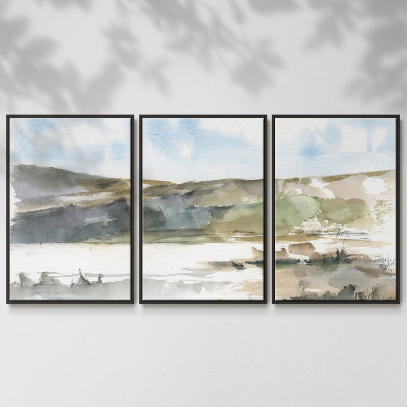 Western Lake Study II, reproduction sur toile 3 pièces, H 40 po x l 78 po x P 2 po, Noir