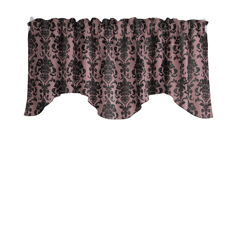 Poplin Damask Floral Scalloped Wave Window Valance 58" Wide, Dusty Rose
