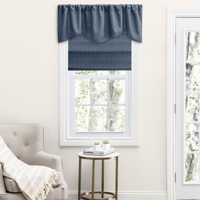 Kaukauna Premium Stripe Design Scalloped 54" Window Valance, Deep Blue