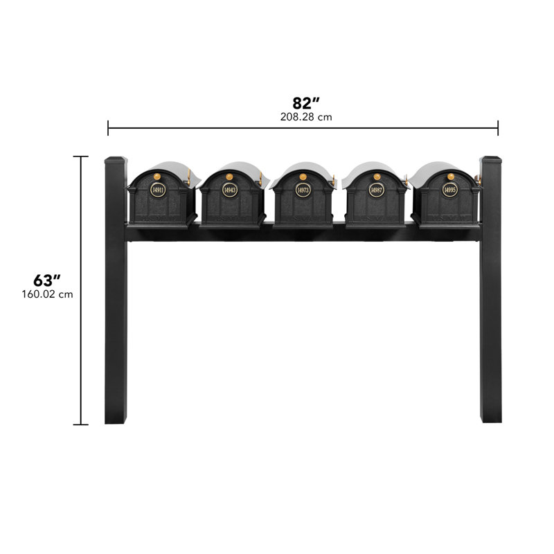 Balmoral Quint Mount Mailbox /w/ Pyramid Caps & Personalized Door Medallion (5 Mailboxes, Quint Mount Rack, 5 Medallions)