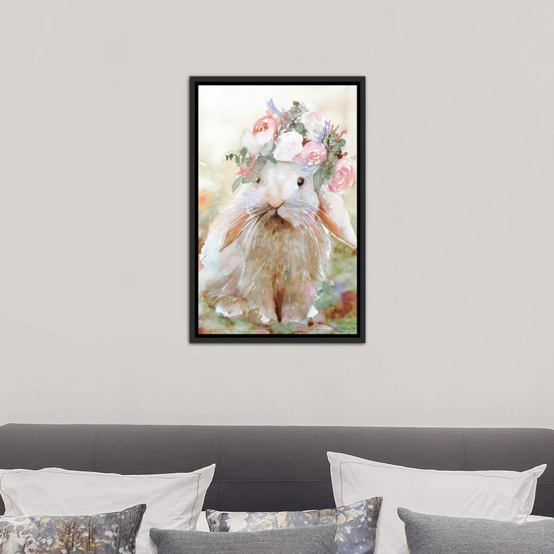 Bunny Sophia - reproduction d'art, H 26 po x l 18 po x 1,5 po, Toile avec cadre noir patiné
