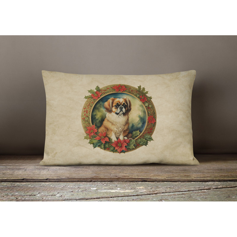 Coussin Christmas, 12 po x 16 po, Rectangulaire, Pékinois