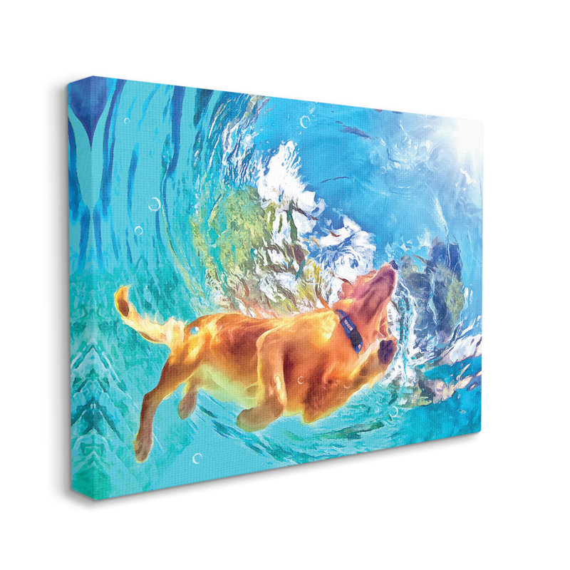 Stupell Industries, chien nageant sous l'eau, art mural par Masey St. Studios, H 16 po x l 20 po x P 1,5 po