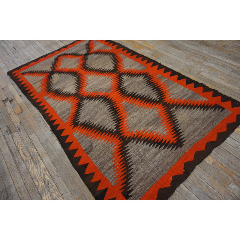 Flatweave Wool Geometric Area Rug in Gray