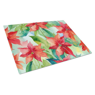 Poinsettias in Watercolor Glass Cutting Board Large