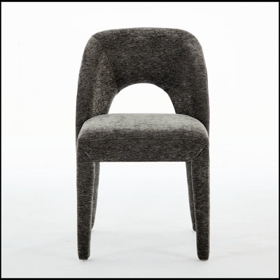 Grey Chenille Dining Chair with Hollowed-Out Backrest Design, Set of 2, Perfect for Modern Kitchens and Restaurants