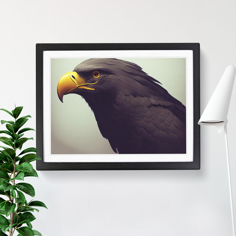 Impactful Eagle Bird - Single Picture Frame Print, 46cm H x 64cm W x 2cm D, Black