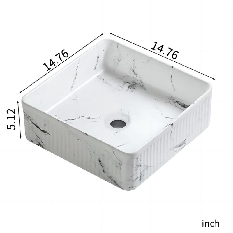 Lavabo de salle de bain vasque carrée en céramique noire avec robinet 14,76 pouces Topcraft