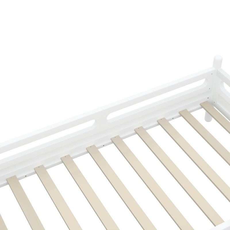 Lit plateforme double en bois pour enfants Elara avec barrières de sécurité et design discret, Lit simple, Blanc