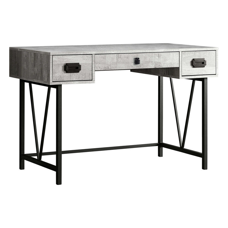 Bureau d'ordinateur pour le bureau à domicile, table de travail de 48 po avec rangement, bureau en bois récupéré gris, pieds d'ordinateur en métal noir pour bureau, finition stratifiée, cadre, compartiment de rangement