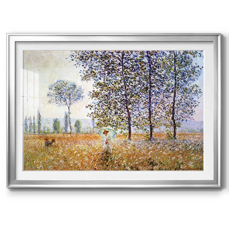 Peupliers au soleil encadré sur papier par Claude Monet, Argent, H 27 po x l 39 po x P 1,5 po