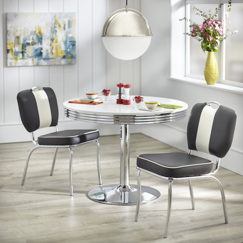 Sherly Dining Set, Black/White, 3 Pieces: Table, 2 Chairs