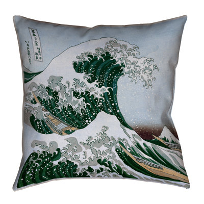 Square Throw Pillow with Hokusai Wave Print – Purple Coastal Art, Indoor/Outdoor