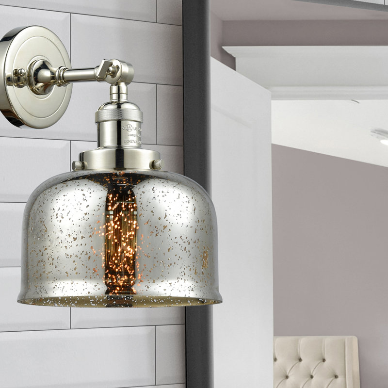 Applique murale 1 lumière 8 po Bell, Argent mercuré, Ampoule à DEL rétro de 6 watts, Nickel poli