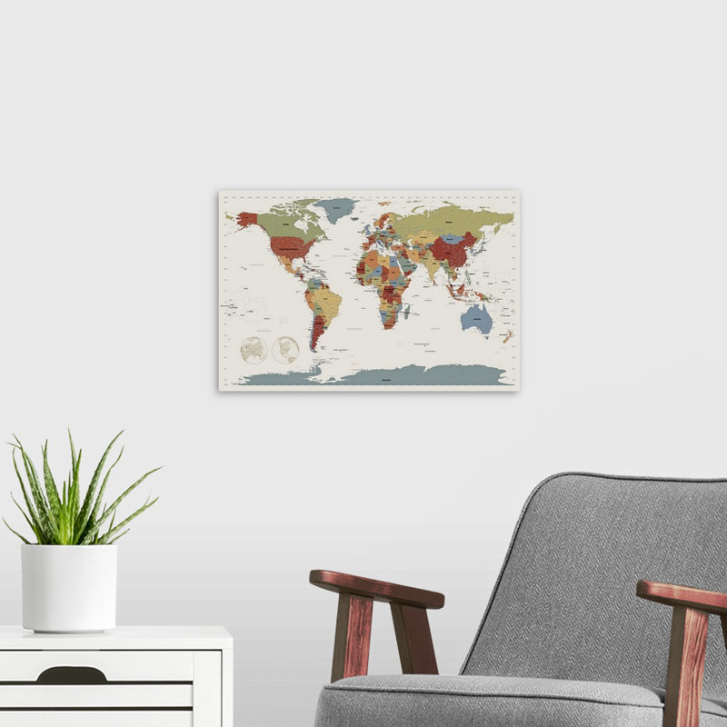 «World Map», impression par Michael Tompsett, H 12 po x l 18 po x P 1,5 po, Toile