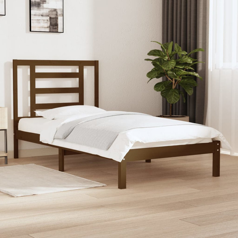 Bed Frame Solid Wood, European Single (90 x 200cm), honey brown