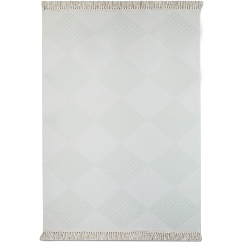 Simple Fresh Square Pattern Non-Slip Bottom Cotton Fabric Soft Tender Green Carpet Fringed Area Rug, Rectangle 6' x 8'9"