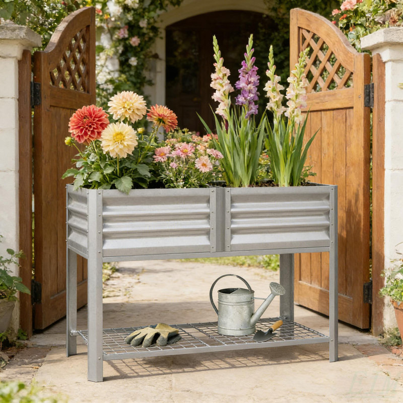 Outdoor Elevated Planter Box,Raised Garden Bed, Silver