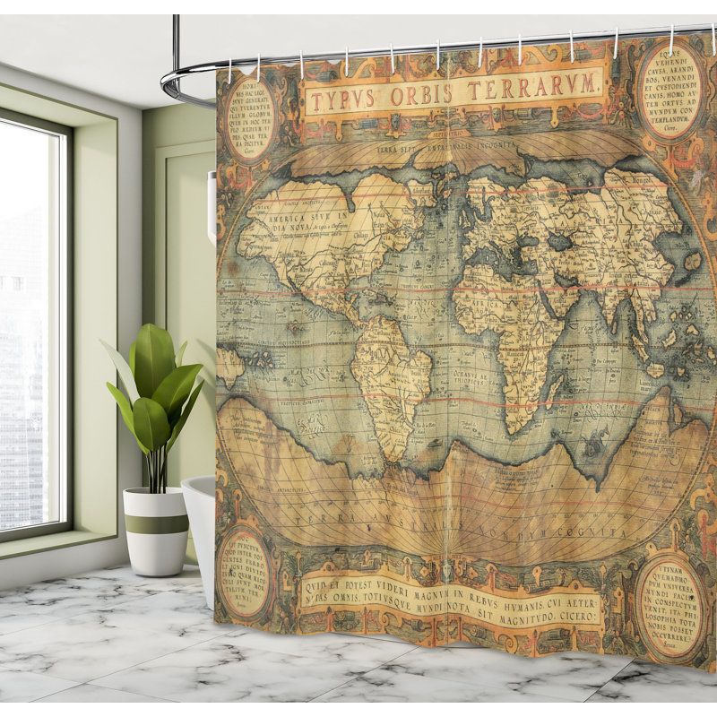 Ensemble de rideau de douche avec crochets World Map, H 84 po x l 69 po