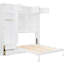 Grand lit blanc avec rangement au-dessus de la tête et garde-robe latérale, idéal pour les espaces restreints combinant confort et conception compacte