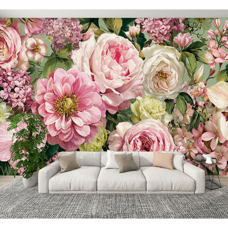 Papier peint adhésif bohème rose pastel Boho, L 144 po x l 100 po