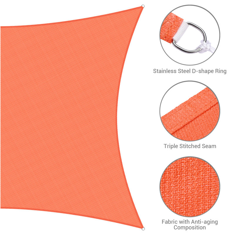 Bright Orange HDPE Rectangle Sun Shade Sail for Patio and Yard