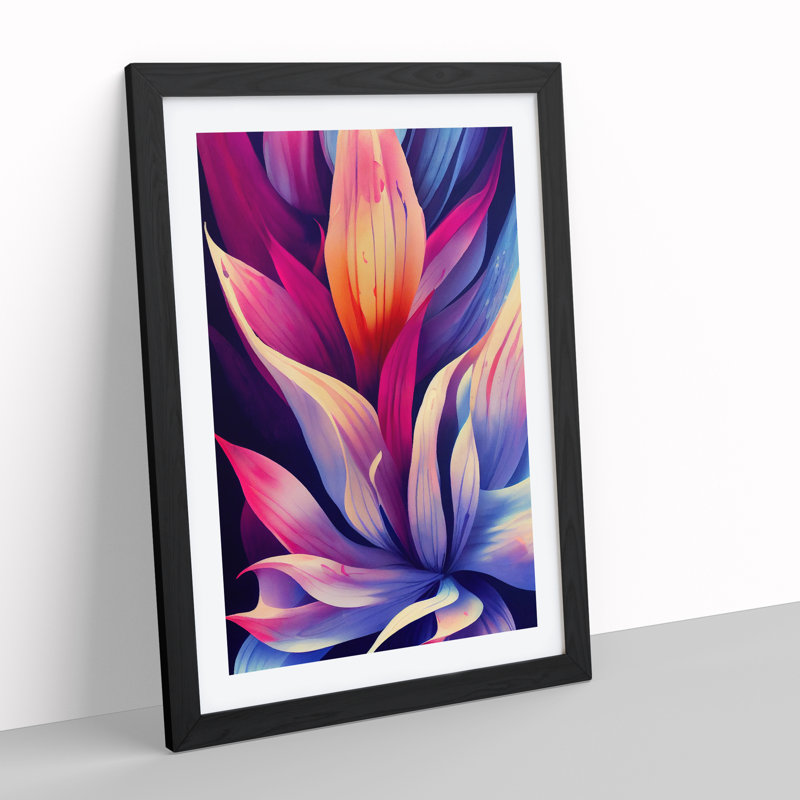 Colourful Flowers No.4 - Single Picture Frame Painting, Black, 64cm H x 46cm W x 2cm D