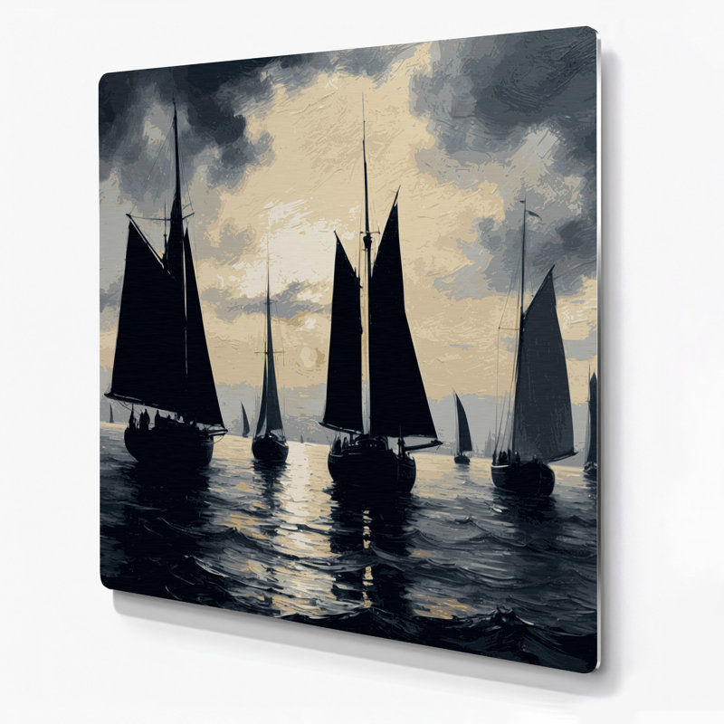 Transport, silhouettes de voilier et voilier en métal gris, H 8 po x l 8 po x P 0,05 po
