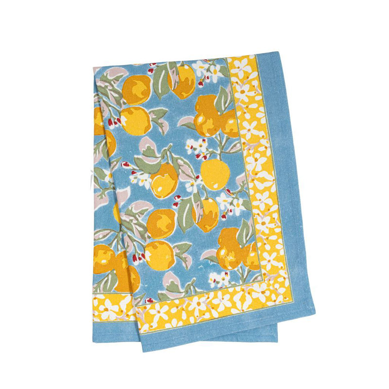 Citron Linen Floral Tea Towel, Blue/Yellow