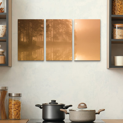 3 Panel Wall Art Set - Andreas Christensen 'Sun & Mist' Canvas Wall Art for Living Room, Bedroom, or Office Decor by 