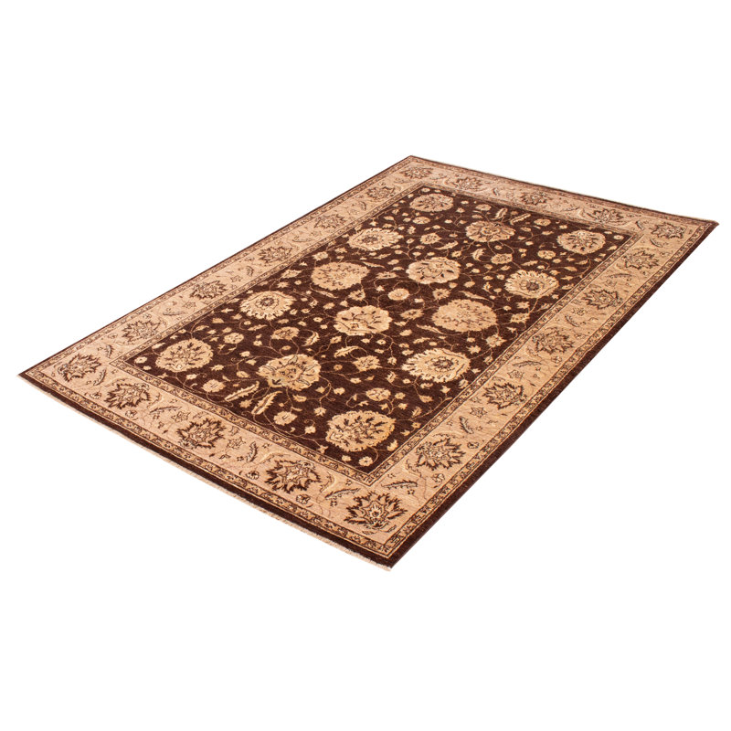 Tapis oriental brun foncé en laine noué à la main 6 pi x 9 pi Ketchan