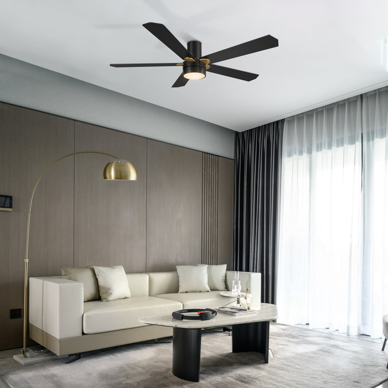 52"  5 - Blade LED Smart Flush Mount Ceiling Fan with Remote Control and Light Kit Included.
