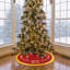 Jupe d'arbre de Noël avec jupe d'arbre rouge et or, tapis d'arbre de Noël moelleux avec motif de neige