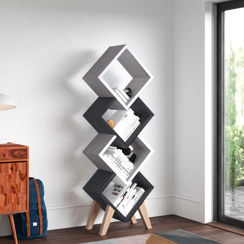 Bibliothèque géométrique H 62,25 po x l 21,75 po Cerna, Chêne blanc / gris vieilli