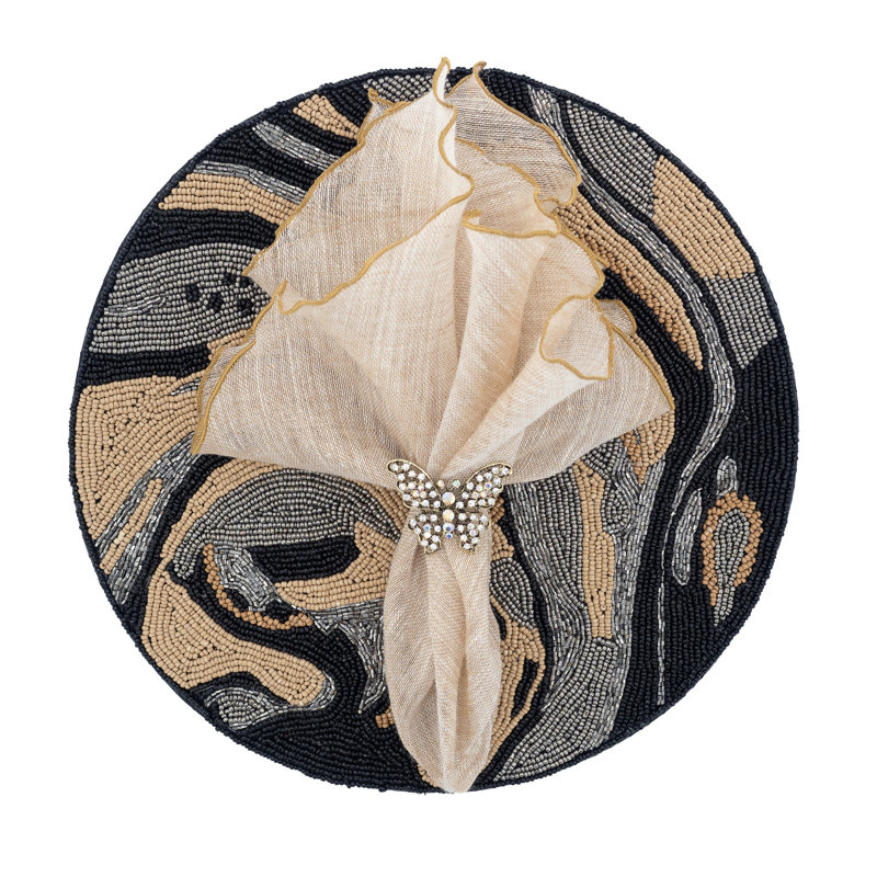 Serviette en lin festonnée à bords festonnés 21 po, Beige/Gold