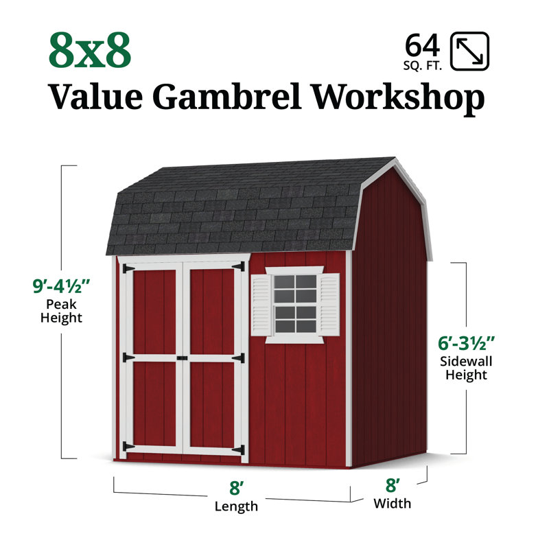 Value Gambrel Workshop Shed, 8x8 Without Floor