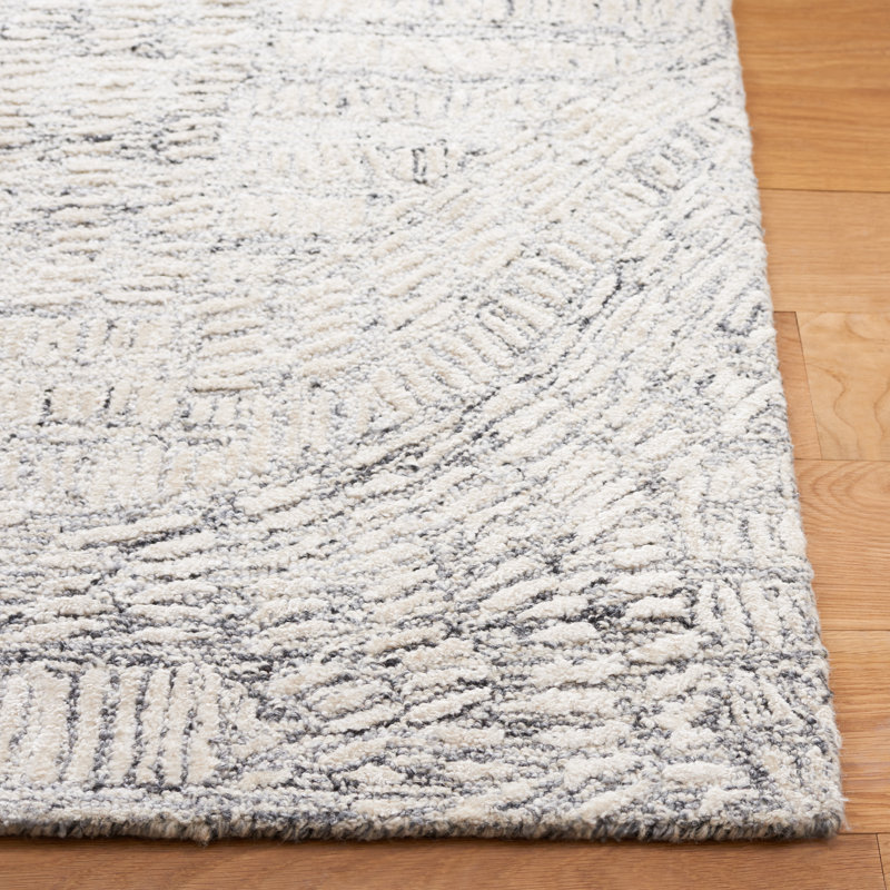 Audrina Abstract Hand Tufted Area Rug in Gray/Ivory, Rectangle 4' x 6'