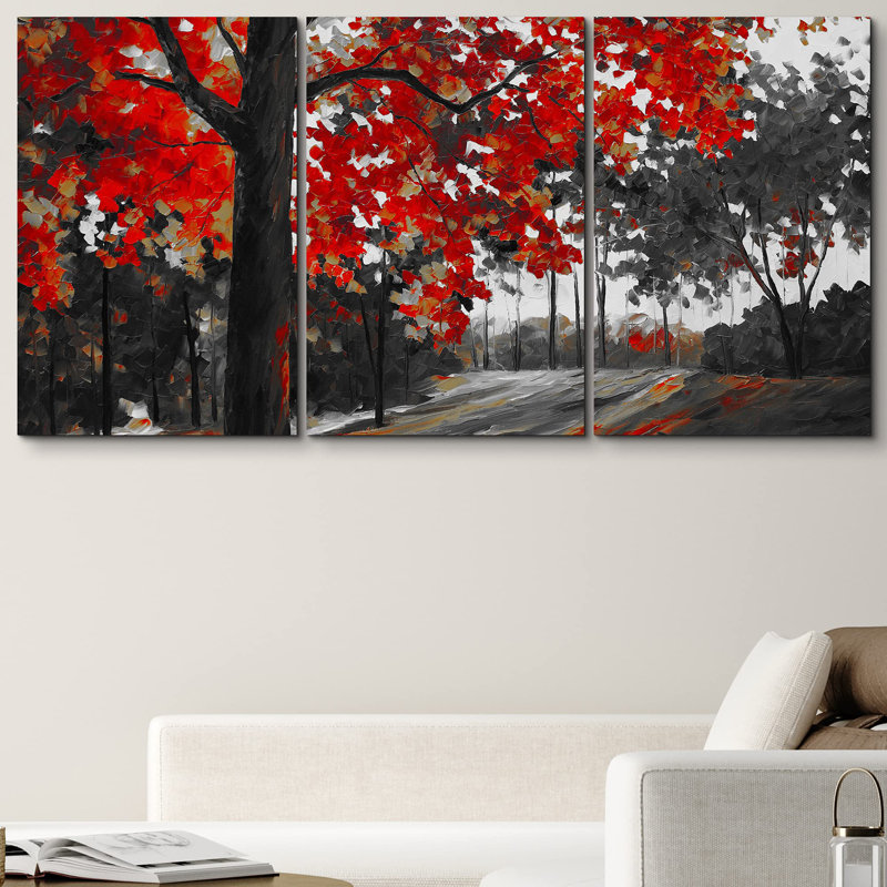 Moody rouge foncé automne campagne abstraite nature aquarelle art moderne rustique, H 24 po x l 48 po
