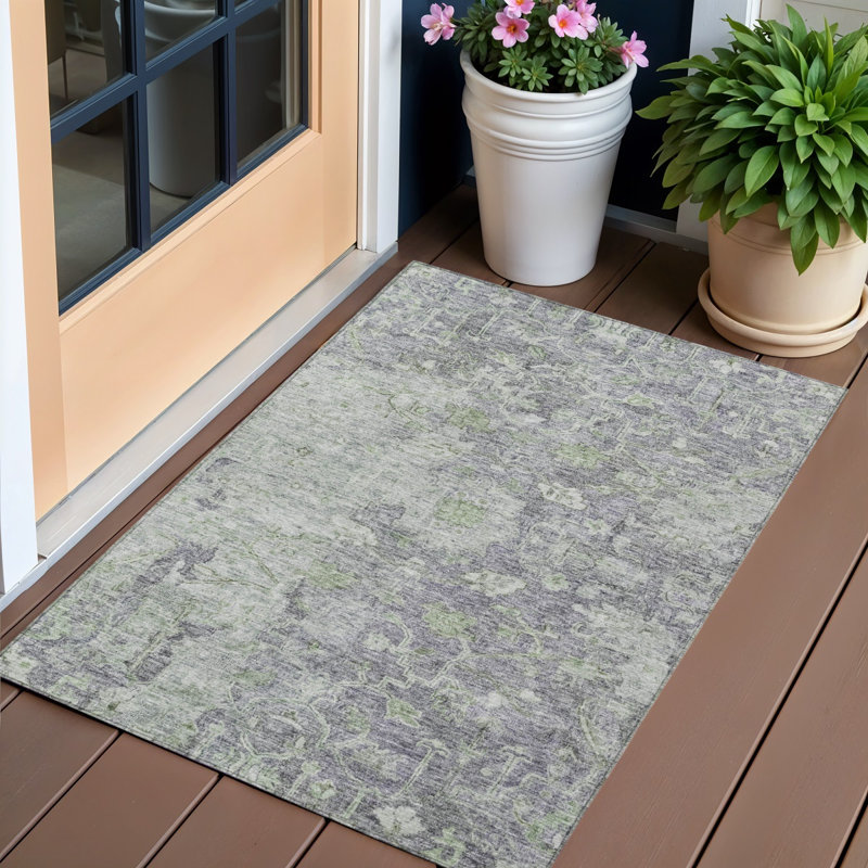 Tapis d'extérieur lavable oriental mauve et vert olive 3 pi x 5 pi