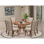 L'ensemble de salle à manger 5 pièces se compose d'une table de cuisine ronde de 54 po avec piédestal et 4 chaises Parson en tissu de lin brun clair, noyer antique-370629945-401183564-370629950