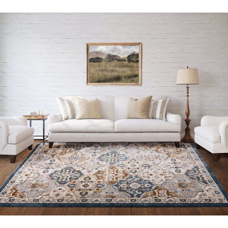 Merrick Blue and Beige Polyester Traditional Area Rug, 9x13