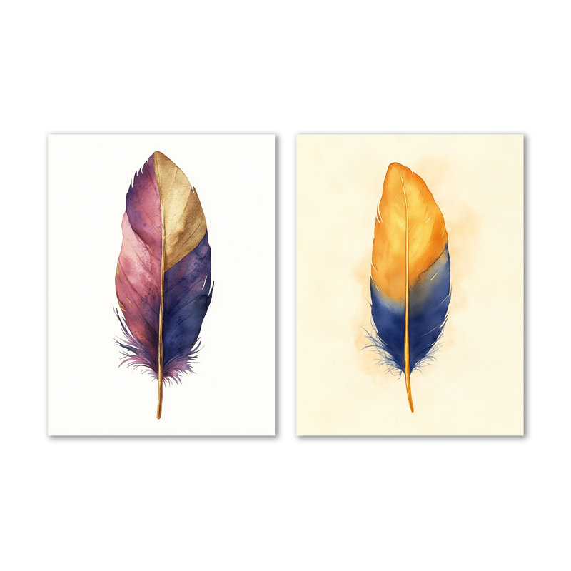 Plume de luxe avec embouts dorés - ensemble de 2 impressions murales en métal Glam, 32" H x 48" W